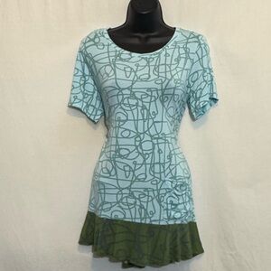 D-113 LOGO Lori Goldstein Green‎ Ruffle Short Sleeve Pullover Tunic Size S